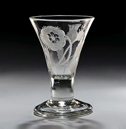 George II Jacobite Dram or Firinhg Glass, Rose & Thistle