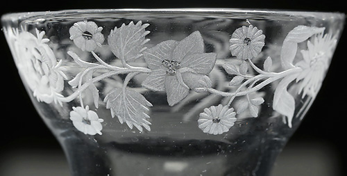 George II 'Jacobite' Pan-Topped Airtwist Wine Glass, c1750, Detail, Appke Blowwom