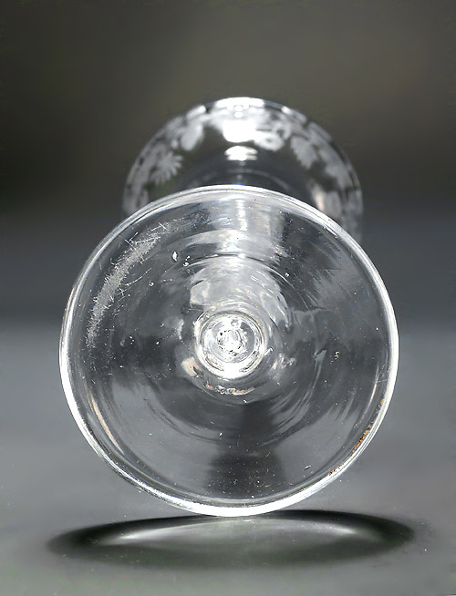 George II 'Jacobite' Pan-Topped Airtwist Wine Glass, c1750, Detail, Foot verso