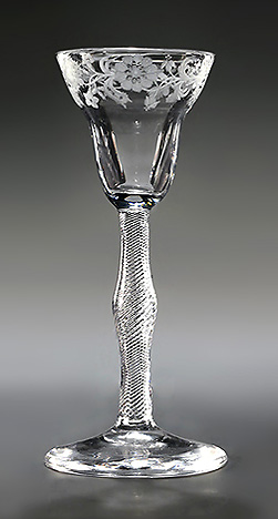 A George II Jacobite Pan-Topped Air Twist Wine Glass