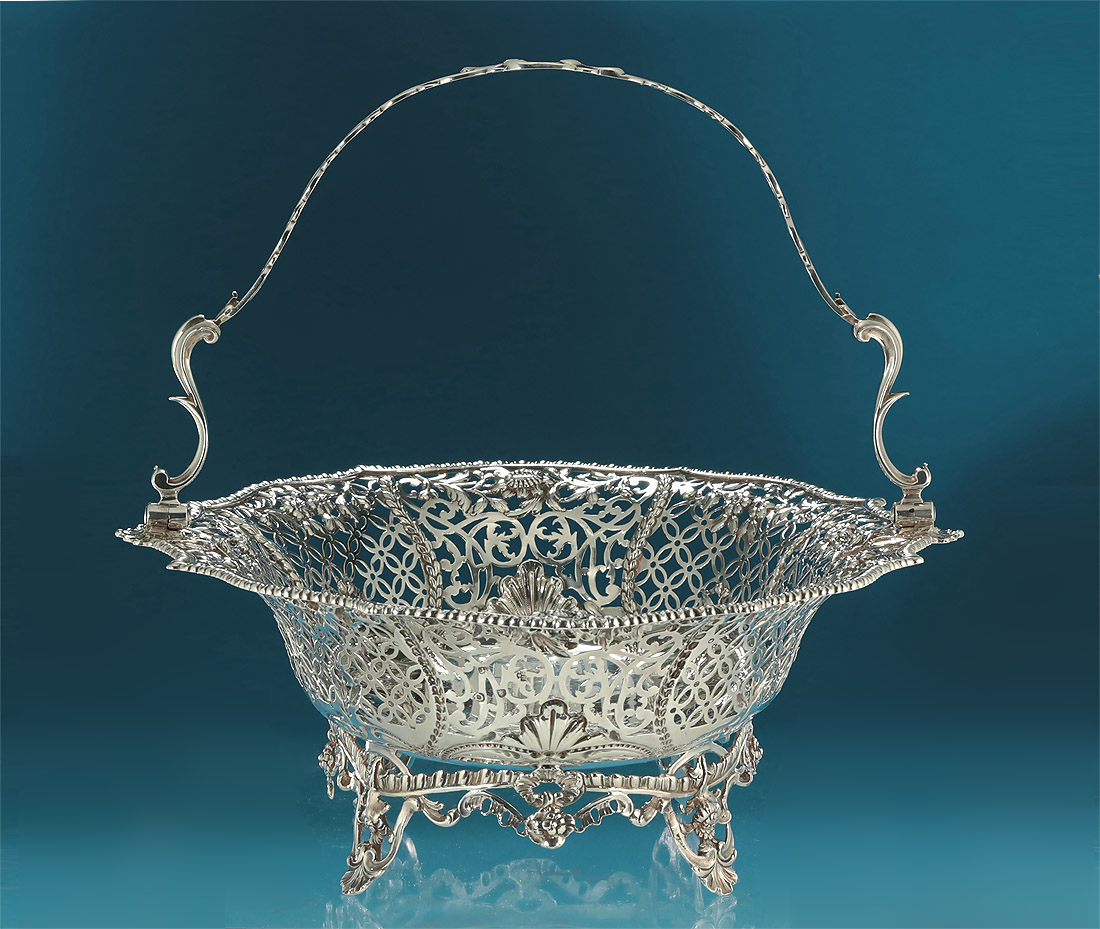 George II Rococo Pierced Silver Cake Basket, Henry Bailey, 1759
