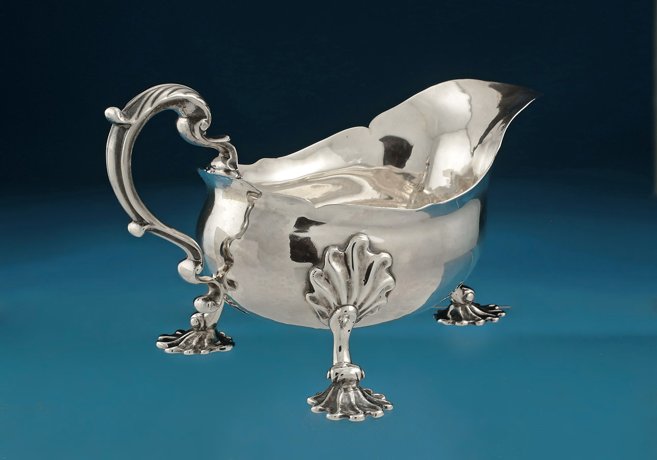 George II Silver Sauceboat, Shaw & Preist, London, 1757, crested