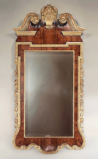 George II Walnut Veneer & Parcel Gilt Mirror