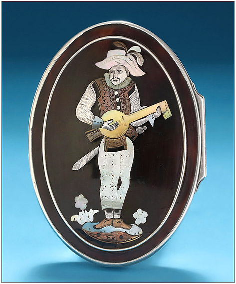 George I Silver-Mounted Tortoiseshell Snuff Box, Harlequin