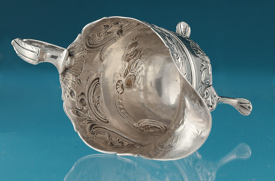 George II Irish Silver Embossed Helmet Cream Jug; Ireland, c1745-55, Marks Rubbed 