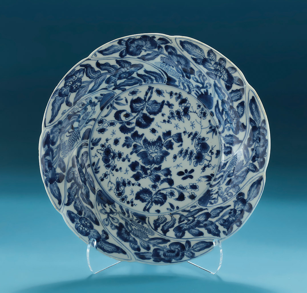Kangxi Moulded Blue & White Porcelain Deep Dish, after European Silver Form, China, c1690-1700  