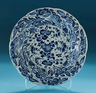 Good Kangxi Moulded (after Delftware) Blue & White Deep Dish, c1690