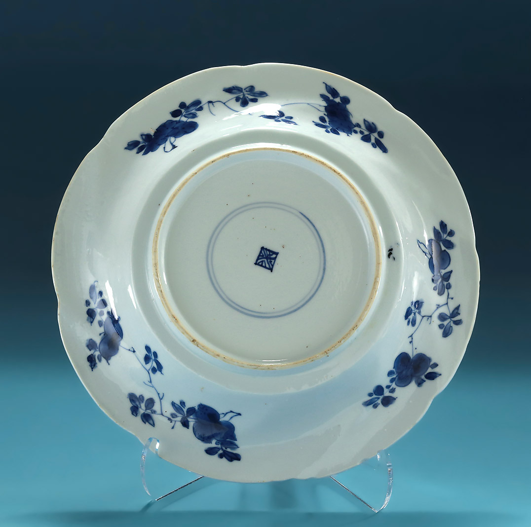 Kangxi Moulded Blue & White Porcelain Deep Dish, after European Silver Form, China, c1690-1700 , verso with fretted square