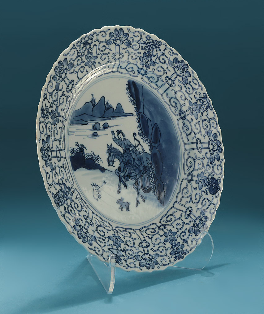 Kangxi Large Porcelain Lobed & Scalloped 'Hunt' Plate, China, c1680-1700 