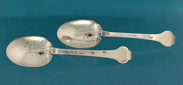 Pair Charles II Silver Lace Back & Front Spoons, Robert King, London, 1678