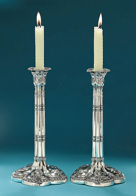 Pair Early George III Clustered-Column Candlesticks, William Cafe, London 1768, crested for the Dukes of Gordon