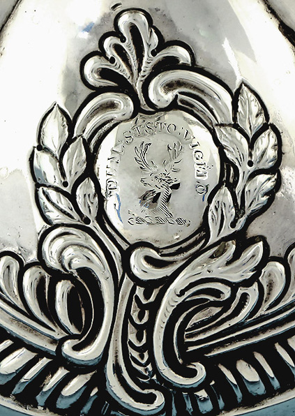Pair Early George III Silver Clustered-Column Candlesticks, William Cafe, London 1768, Crest & Motto, Dukes of Gordon, Letterfourie, Gordon Crest