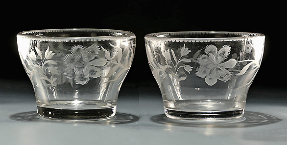 A Rare Pair of George II Jacobite Glass Water Bowls or Rinsers