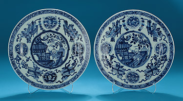 Pair of Kangxi Blue & White Plates