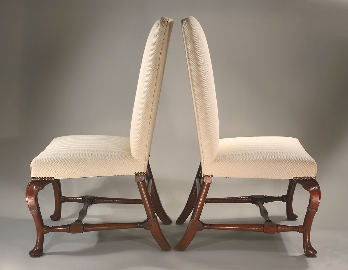 Good Pair of Queen Anne Walnut Upholstered Backstools, England, c1710 