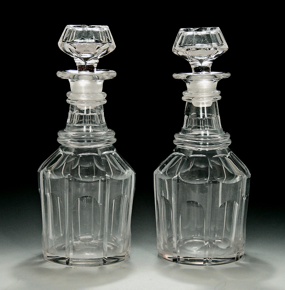 Pair William IV Anglo Irish Cut Glass Pint Decanters 