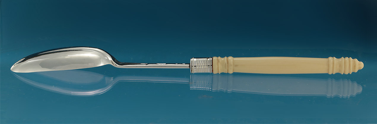 Queen Anne Britannia Standard Rattail Ivory-Mounted Serving Spoon, London, 1704-5 