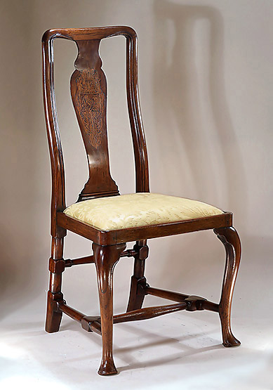 Queen Anne Walnut & Strapwork Marquetry Side Chair, c1710