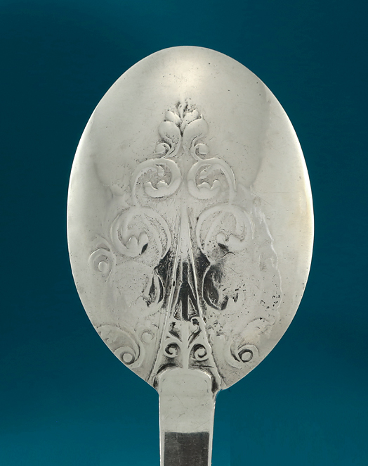 Rare Charles II Silver Lace Front & Back Child's Trefid Spoon, Edward Hulse, London, c 1680 