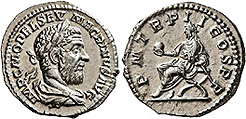 "Roman Denarius" (silver coin), Macrinus on a 'curule stool'