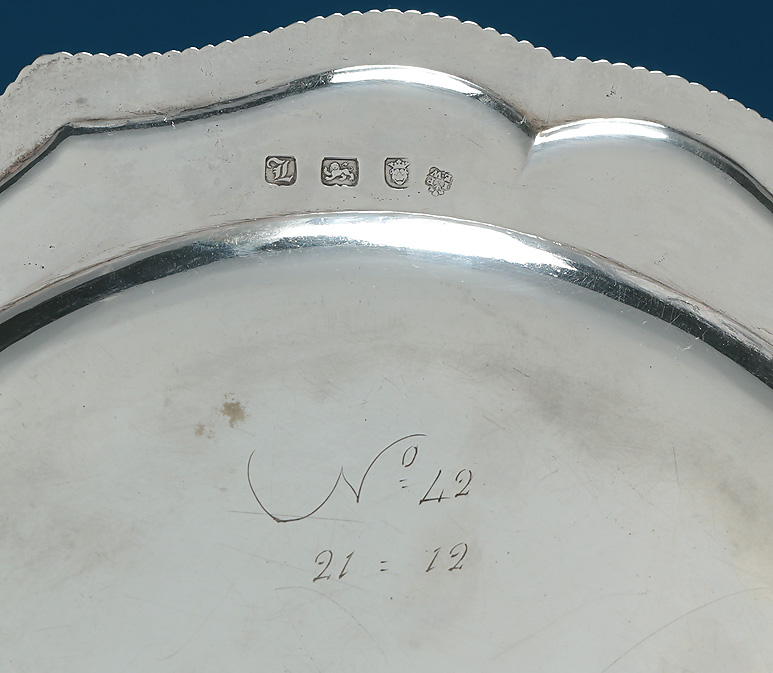 George III "Royal" Silver Second Course Plate, John Parker & Edward Wakelin, London, 1766 , marks, inventory & scratch weight