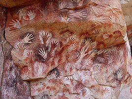 "Hands at the Cuevas de las Manos upon Río Pinturas"