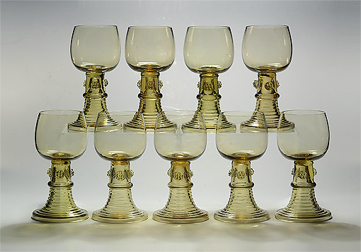 Rare Set of Nine 19th Century Continental Roemers, c1880, with Interesting Provenance