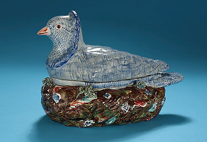 Good Staffordshire Blue Pigeon Form Tureen & Cover, England, c1815