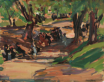 Theresa Ferber Bernsten, Sunny Path, Central Park 1917, oil on board, exhibited Grand Central Galleries, NYC
