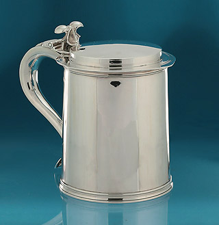 Very Good Victorian Silver Flat-Lidded Tankard, in the Charles II Style,William Gibson and John Lawrence Langman, London, 1898 