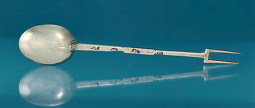 William and Mary Silver Sucket Fork Adam King, London, 1691