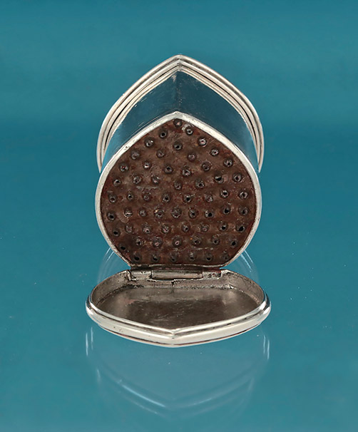 William & Mary / William III Silver Teardrop Nutmeg Grater, Cover Initialed L*H, Unmarked, c1690, grater