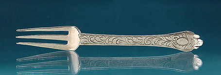 Rare William & Mary Silver Trefid Sweetmeat Fork, TN Crowned, England, c1690  