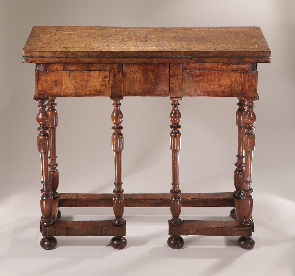 Rare William & Mary Highly Figured Walnut Veneer Fold-Over Writing Table, England, c1690