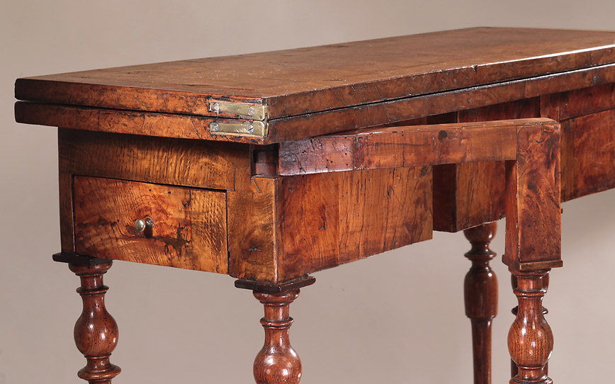 Rare William & Mary Burr Walnut Fold-Out Writing Table, England, c1690, gateleg hinge