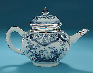 Yongzheng Silver-Mounted Blue & White Teapot, c1722-35,  Silver Mounts, 19th Century Dutch, Mark : TH