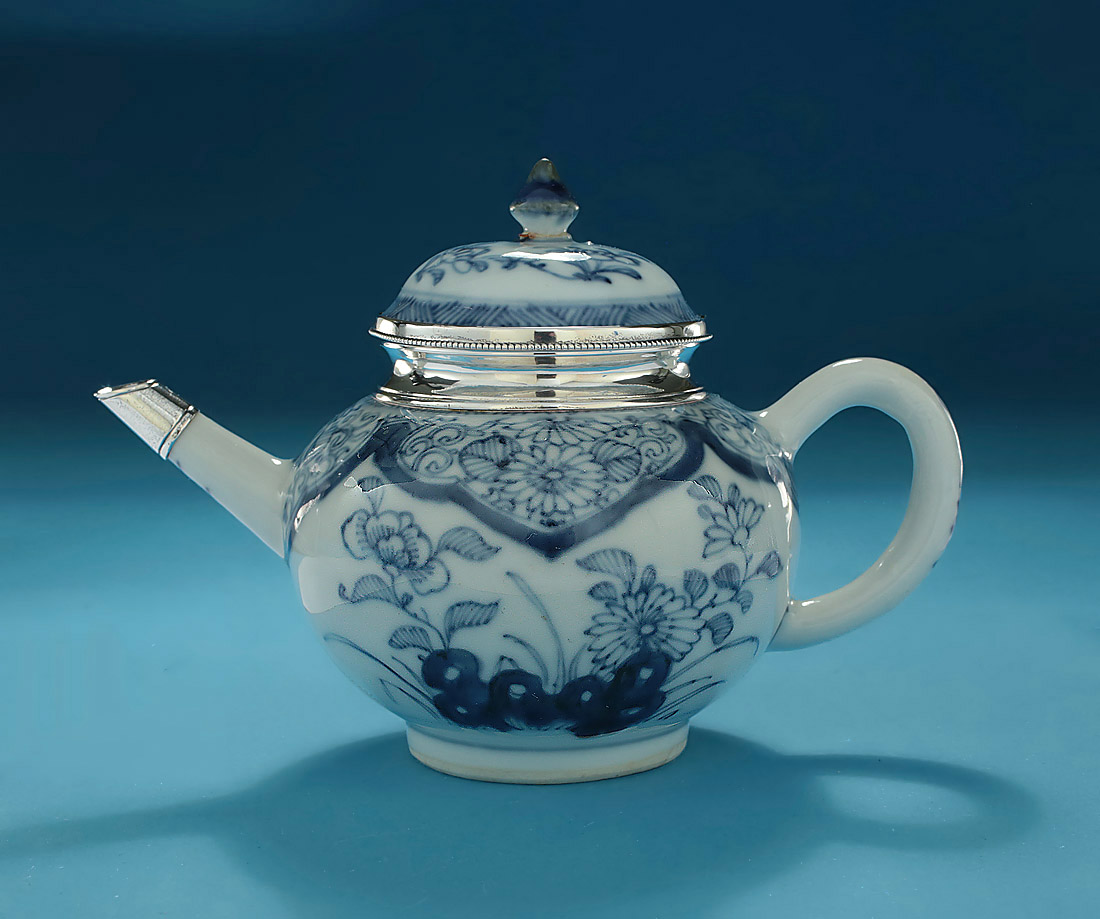 Yongzheng Silver-Mounted Blue & White Teapot, c1722-35, China, Silver Mounts, 19th Century, Netherlands 